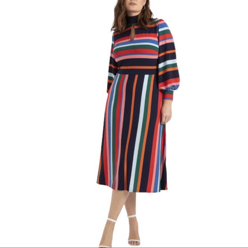 NWT Eloquii | Rainbow Stripe Puff Sleeves Dress | Size 20